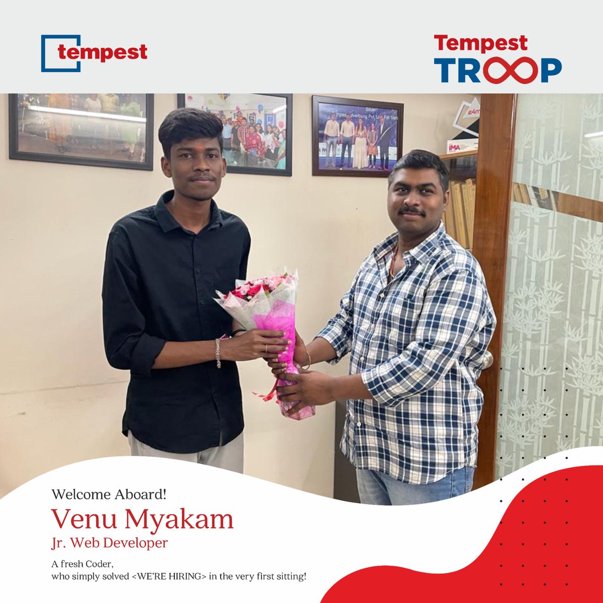 TempestAdv's tweet photo. Congratulations and welcome to our team! Meet Mr. Venu, a fresh talent, who practices many languages for user-centric designs. Wishing you success, as you jump-start your career path at Tempest.
Meet our people here - https://t.co/KX8I9tCwkl
#TempestTroop #Tempestian https://t.co/4edoNGSWr8