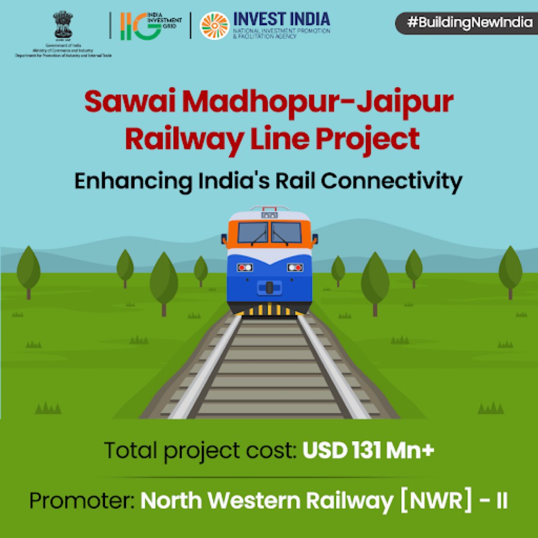 #BuildingNewIndia
The Sawai-Madhopur-Jaipur line will connect Mumbai with Jaipur via Kota. This line lies between the HDN-3 Delhi-Mumbai route and HUN-03 Hathiawar-Shiwalik Sampark Corridor.

Explore opportunities in the sector on #IIG at bit.ly/Railways_IIG