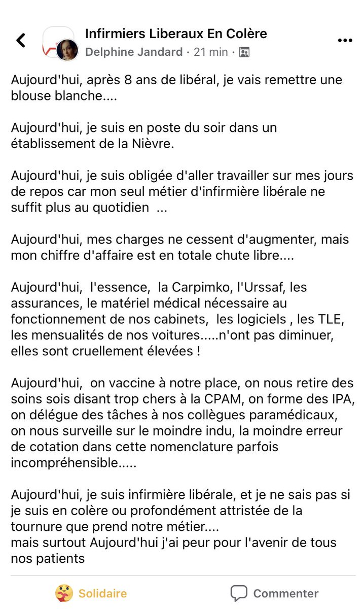 SophieG94901377's tweet photo. Je vous envoie le témoignage de ma collègue ainsi que ma tristesse et mon indignation 
Honte à vous #infirmiersliberauxencolere #infirmiereliberauxmeprises https://t.co/pQO8p0W90c