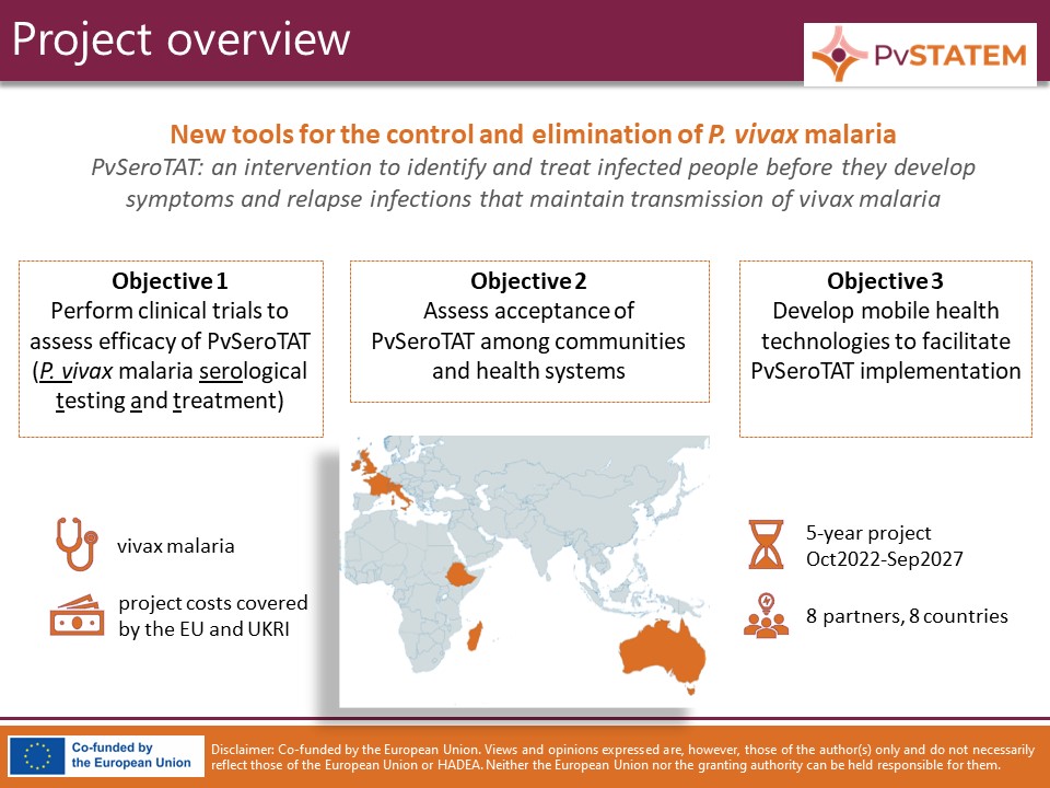PvSTATEM's tweet photo. At the occasion of World #Malaria Day, the @HorizonEU-and @UKRI_News-supported #PvSTATEM project launches its Twitter account. Find out more about the project and the consortium at these summary slides and our website: https://t.co/aSx34FwCtt. Please RT https://t.co/64ndjrbalk