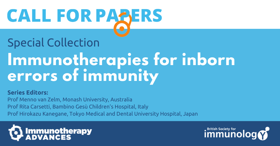 #CallForPapers | #Immunotherapies for #InbornErrors of immunity🧬

This upcoming collection will explore the identification of immune pathways & novel therapeutics to provide targeted treatment options for #PrimaryImmunodeficiency

Contribute your paper! bit.ly/3UzWoFI
