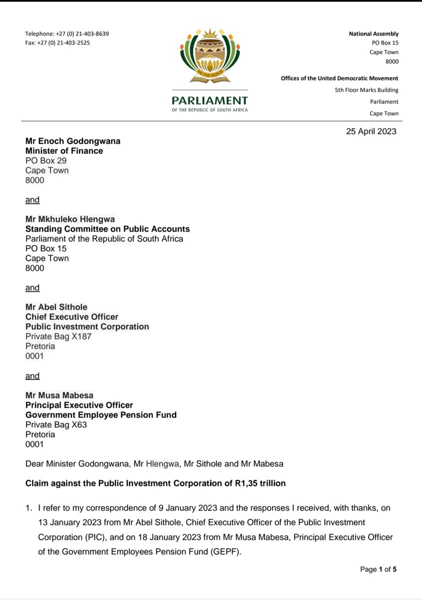 BantuHolomisa's tweet photo. R1,35 trillion claim against the Public Investment Corporation. 

Are government employees and pensioners' funds guaranteed to be safe?

For more details read full letter on: https://t.co/ksNuTvsZc3 https://t.co/69WhAPF6pj