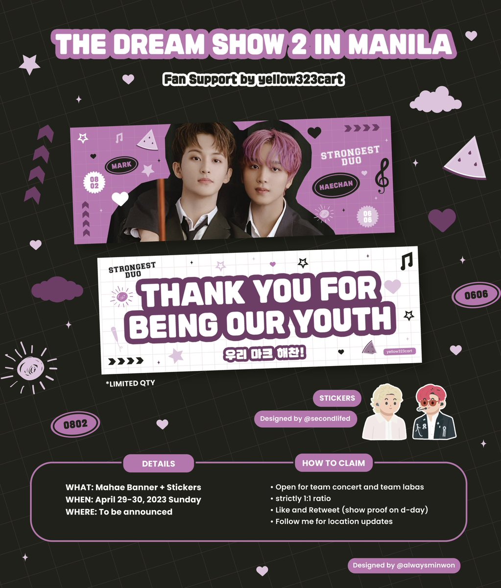 yellow323cart's tweet photo. ⋆⁺₊⋆ ⛅️ tds 2 in manila fan support: our youth ♡ 

[ for nct dream's #MARK, &amp; #HAECHAN ]

╰ april 29-30
╰ like &amp; retweet
╰ 1:1 ratio only

check my account on d-day for updates, see you at the dream show ◡̈

#THEDREAMSHOW2_in_MANILA #TDS2inManila https://t.co/OaMnbYm6gz
