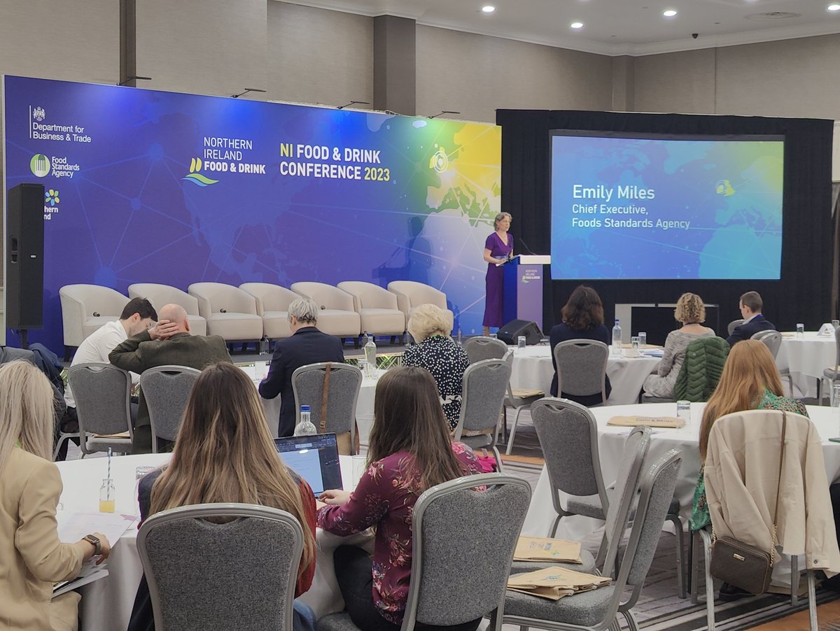 NIfoodanddrink's tweet photo. We're back from a quick refreshment break, now speaking we have Emily Miles, Chief Executive of Food Standards Agency #NIFDA #nifoodanddrink 
@biztradegovuk @InvestNI @FSAinNI https://t.co/bR5Pqokf1i