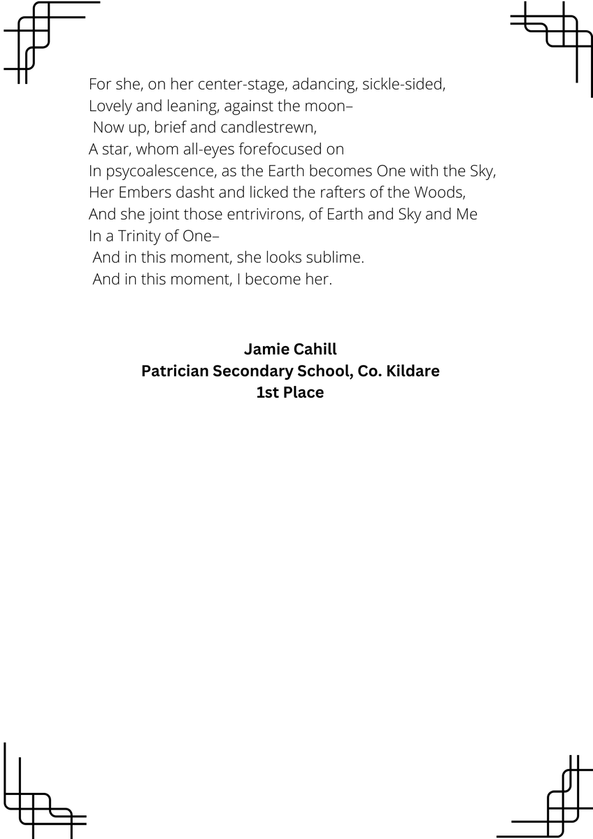 Congratulations to Jamie Cahill who was awarded first place in the Senior Cycle category of the National Write a Poem competition for his poem "The Weldingspring and the One". <a href="/PSSNewbridge/">Patrician Secondary School Newbridge</a>