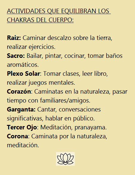 Raconto93's tweet photo. Actividades que equilibran los chakras.
#chakras #yoga #reiki #meditación #muladhara #swadhisthana #manipura #anahata #vishuddha #ajna #sahasrara https://t.co/YgctozMQ1H