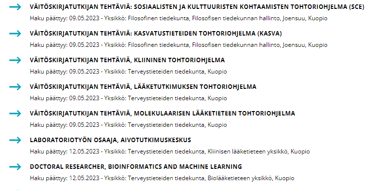 tapiomaatta's tweet photo. Kiinnostaisiko väitöskirjan tekeminen? 

Tässäpä ainutlaatuinen tilaisuus hakea päätoimiseksi väitöskirjatutkijaksi ja keskittyä neljän vuoden ajan väikkäriin: @UniEastFinland'ssa nyt avoinna peräti 68 tehtävää väikkärin tekijöille eri aloilla.

Infoa:
https://t.co/oAym4TzuFh https://t.co/XUsWQyEfoX