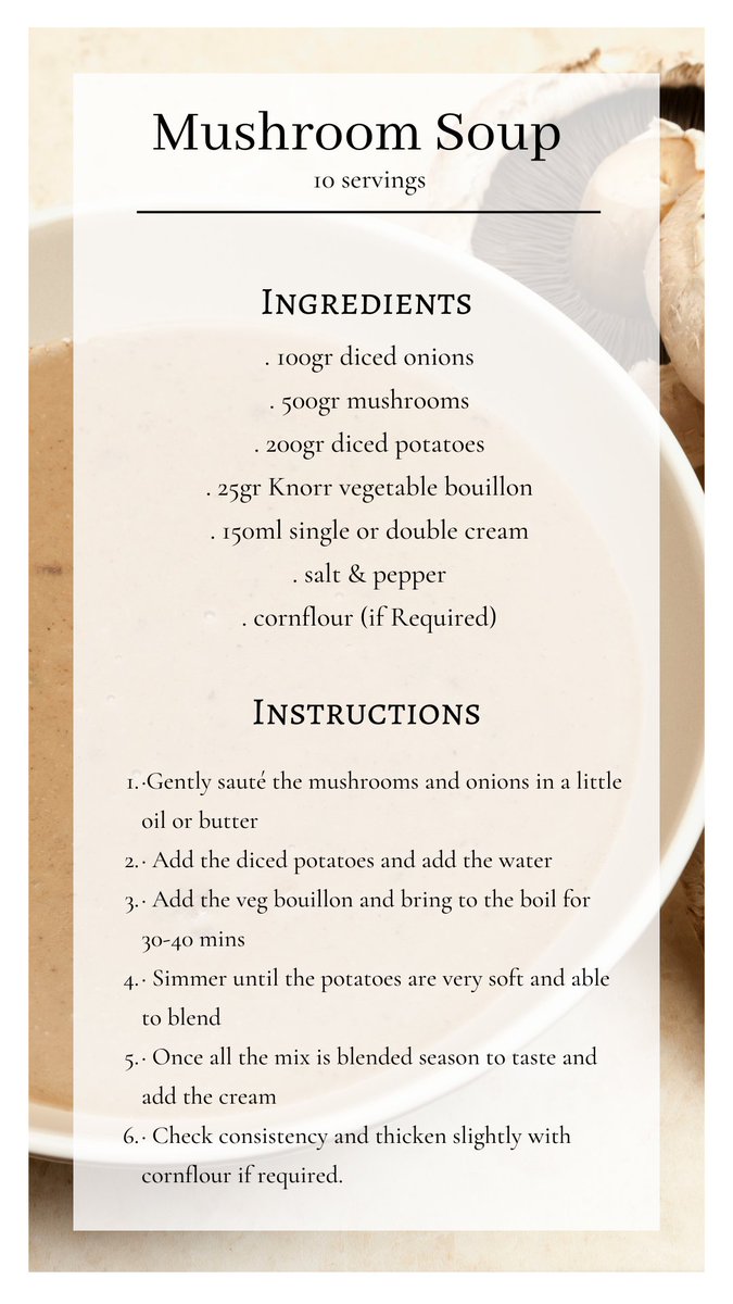 We've recently had some lovely feedback from a patient who requested the recipe for our Mushroom soup because they enjoyed it so much during their stay on the ward.
We love hearing how we've made you're stay as comfortable as possible and for anyone interested here's the recipe!