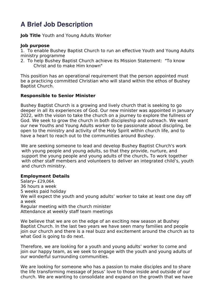 BusheyBC's tweet photo. WE ARE HIRING! We are looking for a youth worker to join our wonderful team. If you are interested please be in touch or if you you know someone who may be interested please do share! For more information email info@busheybaptist.org.uk https://t.co/VcMi5Iwciy