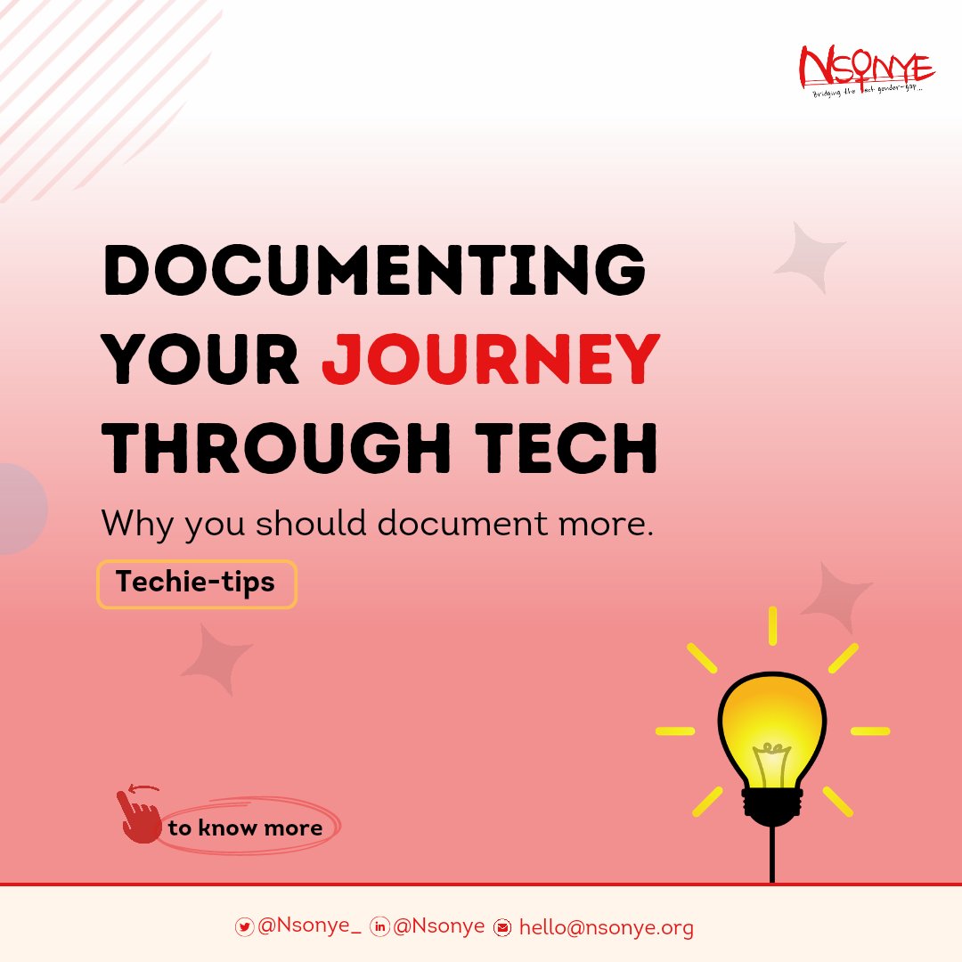 Nsonye_'s tweet image. Dear #Womenintech, documenting your journey as you learn new skills in tech could be a dilemma, especially if you do not know why or how you should document. 

These tips will help understand why you should document more, and get your started!

#Techietips
#WomeninTech
#Nsonye