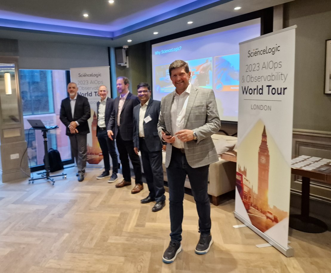 ScienceLogic's tweet photo. Stop number 3 of the #SLForresterWT is in the books! A BIG shoutout to all of our speakers, Mike Nappi, Gavin Cohen, Swaminathan Gandhi, and Carlos Casanova! Thank you, London for a lovely time! ๐ฌ๐ง
@Tech_Mahindra | @Forrester | #LifeAtSL https://t.co/OlPGZ9LYmG