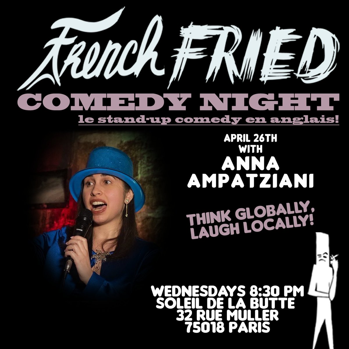 FrenchFriedTV's tweet photo. #English #StandUpComedy in #Paris at #FFCN #standupparis Wednesdays 8:30pm https://t.co/V87h2tZmrR #FFCN #expatsparis #BTC #standup #comedy #comedyclub https://t.co/0rVHPLBLph