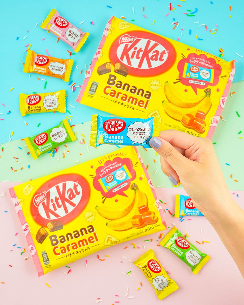 JapanCandyBox's tweet photo. 🍌 SNEAK PEEK! 🍌 Have a break with this delicious white choco wafer with banana flavor and a caramel drizzle. Only in Japan! Sign Up Now to get yours! 😋

#japancandybox #kitkatjapan #japanesekitkat #japankitkat https://t.co/IaFvLmVB0r