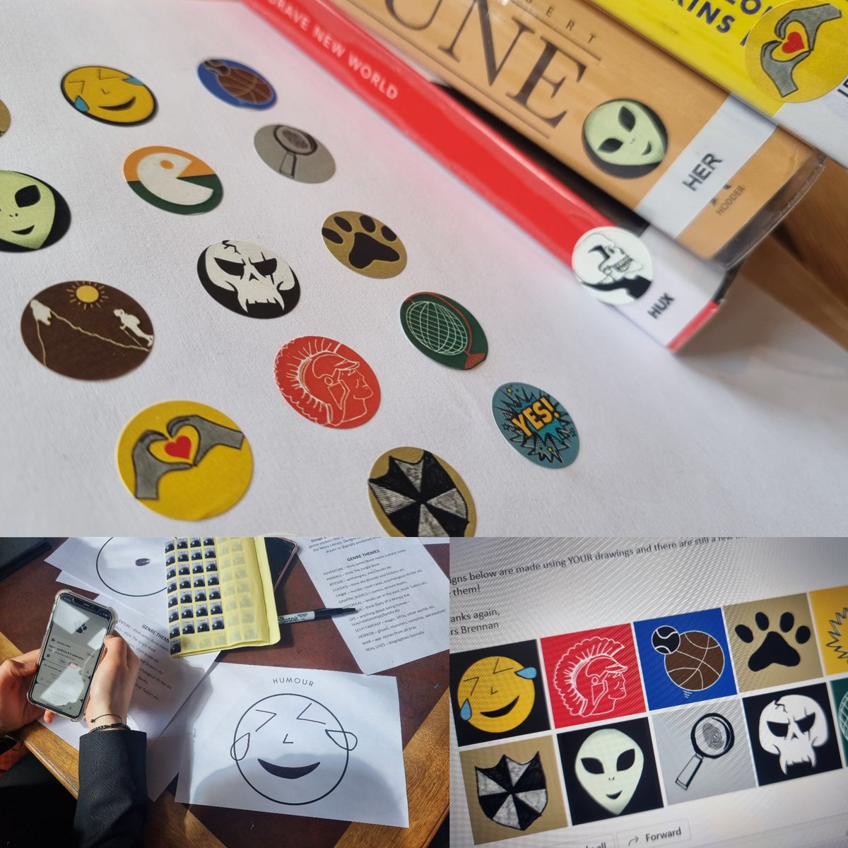 Project Re-genrefication Stage 2:
Very exciting to see our new genre labels, all produced using our pupil's drawings and designs!
 #genrefication #schoollibrary #genrelabels #pupilvoice #librarydevelopmentproject #pupilinvolvement