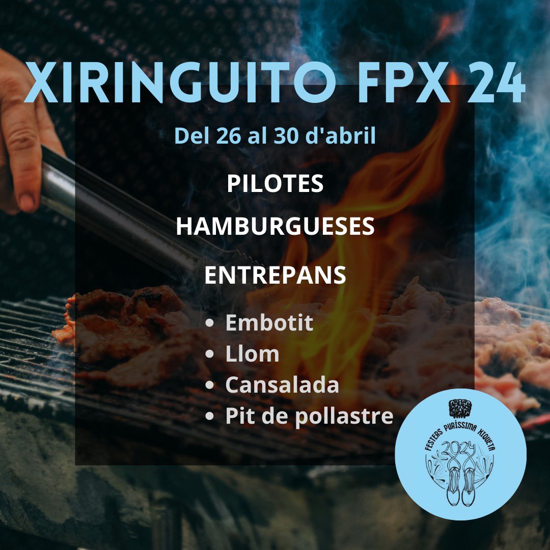 festerspx24's tweet photo. Tasta els nostres entrepans 🥪, burguers 🍔 i pilotes😋
Aquests dies, passat pel #xiringuito i gaudeix del millor ambient de festes amb #FPX2024

#FPX24 #fpxbenissa https://t.co/mpP3JhXmyH
