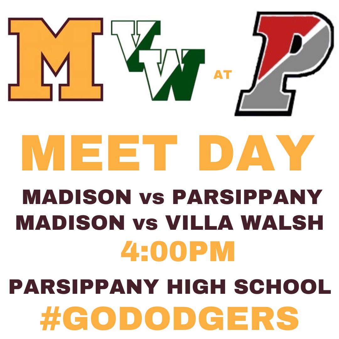 MADISON HS XC/TF (@mhsnjxctf) on Twitter photo MEET DAY!
We are on the road this afternoon for our final regular season dual meet of the season against Parsippany and Villa Walsh!
📅APRIL 25TH, 2023
🆚PARSIPPANY / VW
⏰4:00PM START
🏟️PARSIPPANY HS TRACK
📍PARSIPPANY, NJ
#STRONGERTOGETHER #GODODGERS
<a href="/DodgerAthletics/">Madison HS Athletics NJ</a> MEET DAY!
We are on the road this afternoon for our final regular season dual meet of the season against Parsippany and Villa Walsh!
📅APRIL 25TH, 2023
🆚PARSIPPANY / VW
⏰4:00PM START
🏟️PARSIPPANY HS TRACK
📍PARSIPPANY, NJ
#STRONGERTOGETHER #GODODGERS
<a href="/DodgerAthletics/">Madison HS Athletics NJ</a>