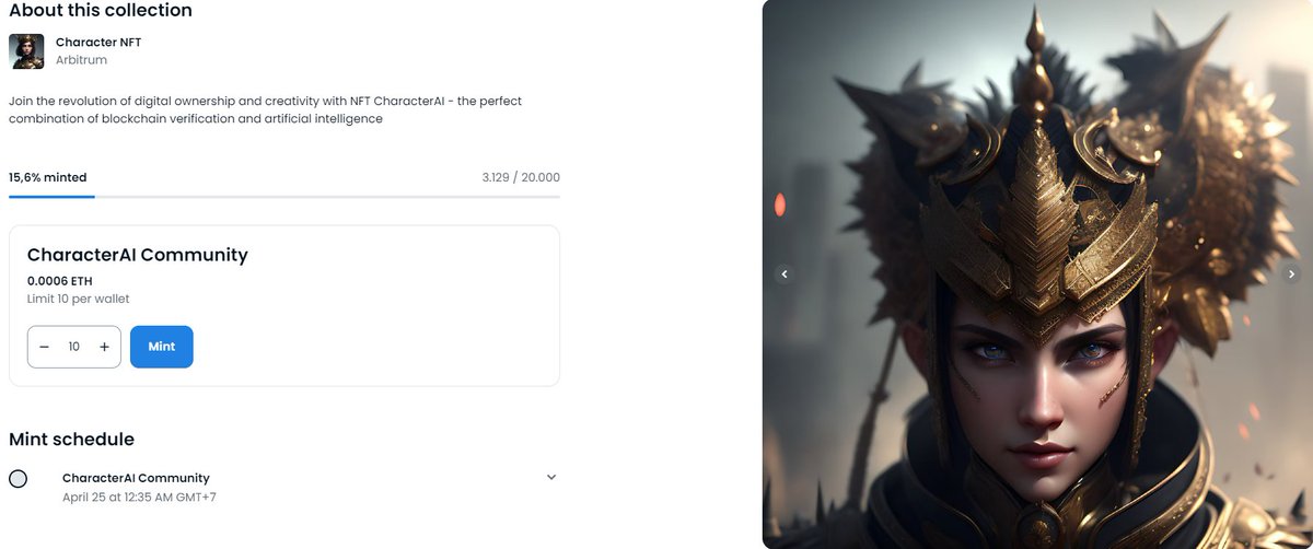 ⏰ Countdown to 20,000 NFTs ⏰ 

😍 More than 3,100 NFTs minted 

🚀 Mint now: opensea.io/collection/cha… 

🫵 Don't miss the chance to get CharacterAI NFT!

#characteraiapp $CHAI #AI #Arbitrum $ARB #NFT