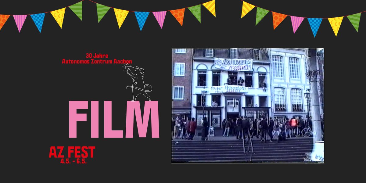 AzAachen's tweet photo. Wir feiern 30 Jahre Autonomes Zentrum Aachen - und das AZ Fest 2023 beginnt schon am Donnerstag, 4. Mai! Wir zeigen den Film zur Entstehungsgeschichte des AZ!

Einlass: 18:30 Uhr
Beginn: 19:00 Uhr (sehr pünktlich!)

https://t.co/3D8lLlcNyM

#aachen #azaachen #keintagohne #azfest https://t.co/LrGglqGPkh