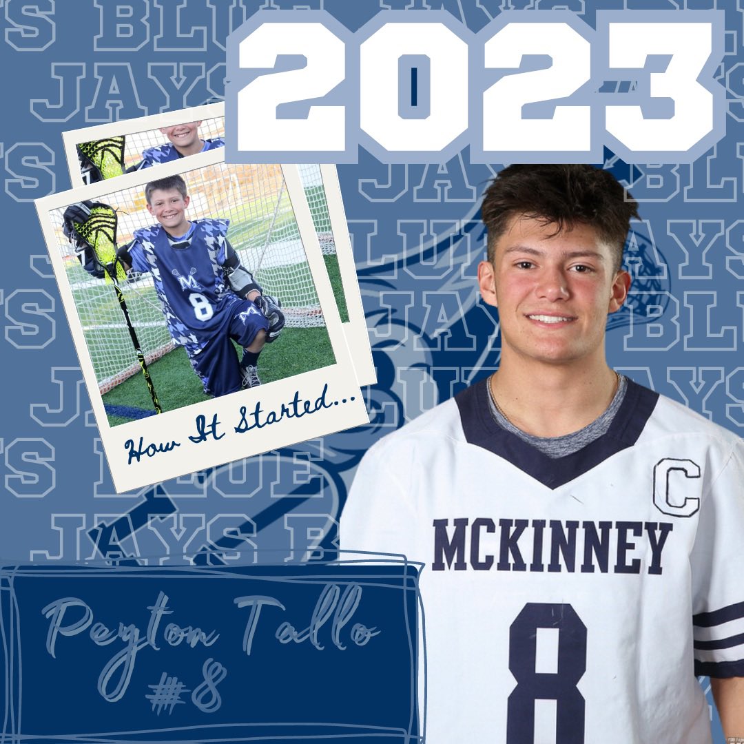 Shout out to #8 Peyton Tallo as we celebrate our Class of 2023 McKinney Blue Jays! Join us for Senior Night on April 26 at 7pm at Ron Poe Stadium! Senior celebration will be during halftime! #mckinneybluejays #lax #lacrosse #mckinneylacrosse #classof2023 #seniors #seniornight
