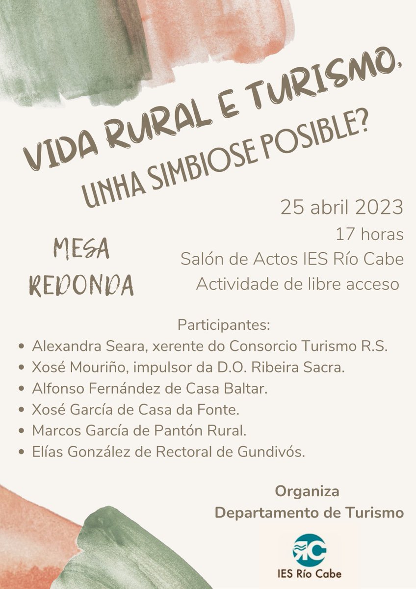 Grazas a <a href="/onda0monforte/">Onda Cero Monforte</a> por difundir a mesa redonda que temos esta tarde organizada no #iesriocabe os alumnos do ciclo de turismo sobre #vidarural e #turismo