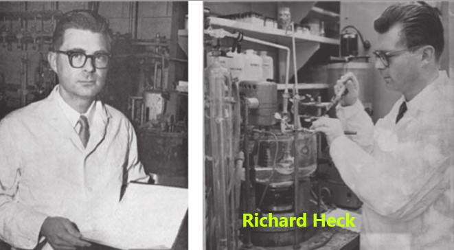 HistoryChem's tweet photo. The use of Pd(0)/(II) catalysts can be traced back to 1971 when T. Mizoroki 🇯🇵 used PdCl2 for coupling iodobenzene and styrene. In 1972 Richard Heck 🇺🇲 found that 0.01 equiv. of Pd(OAc) under solvent-free conditions worked for the coupling of halides and olefinic compounds. https://t.co/02gWbIfMHp