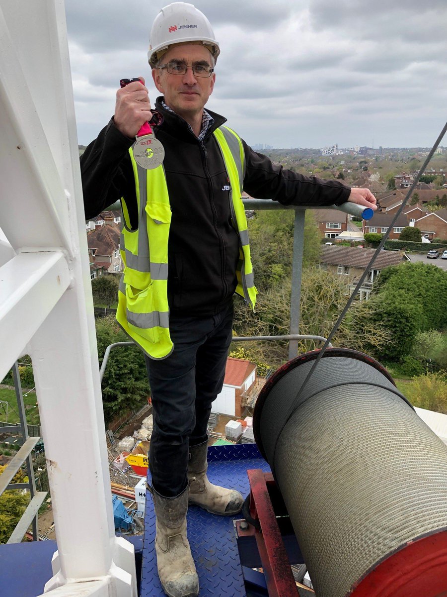 jennergroup's tweet photo. There’s nothing like climbing a tower crane post-marathon! 🏃🏼‍♂️🏗️😂

Congratulations to our Site Manager Steve Chambers ❤️ completing Sundays @LondonMarathon on behalf of @StChrisHospice in memory of his mum who sadly passed away in their remarkable care.🫶🏻🙌🏻👏🏻 https://t.co/cbXEOZNBOJ