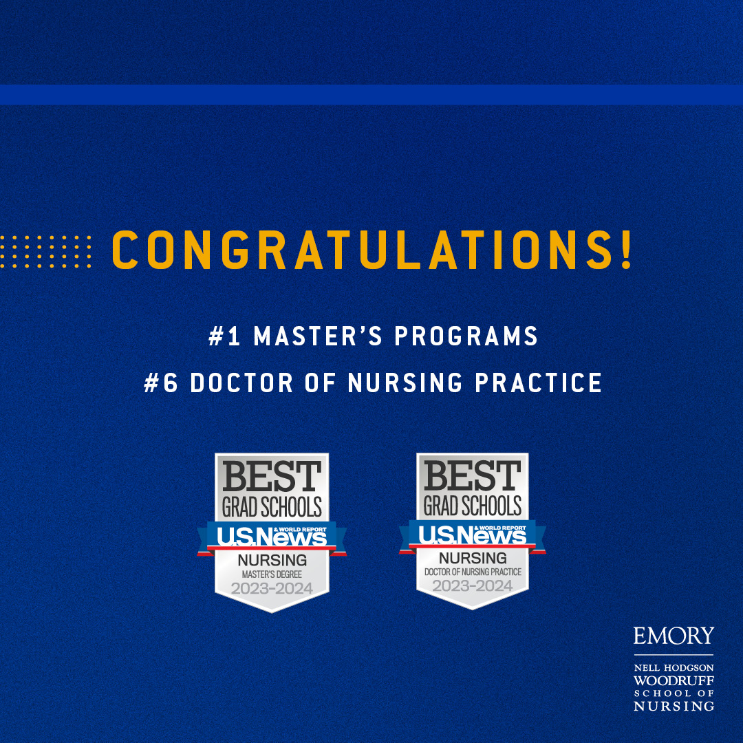 Emory School of Nursing is thrilled to share that @usnews has recognized our master's degree programs as No. 1 in the nation! Thank you to everyone for the hard work and dedication that made this possible. #EmoryNursing #BestNursingSchool #BestGradSchools
