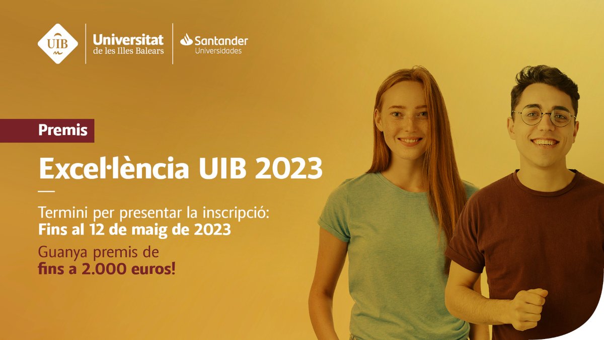 📢 Convocatòria oberta dels Premis a l'excel·lència #UIB 2023!  🔹 Al compromís social universitari 🔹 A l'esforç i el compromís amb la pràctica esportiva 🔹 A la investigació en matèria d'#igualtat d'oportunitats entre dones i homes 🔗 Més informació a: diari.uib.cat/Hemeroteca/La-…