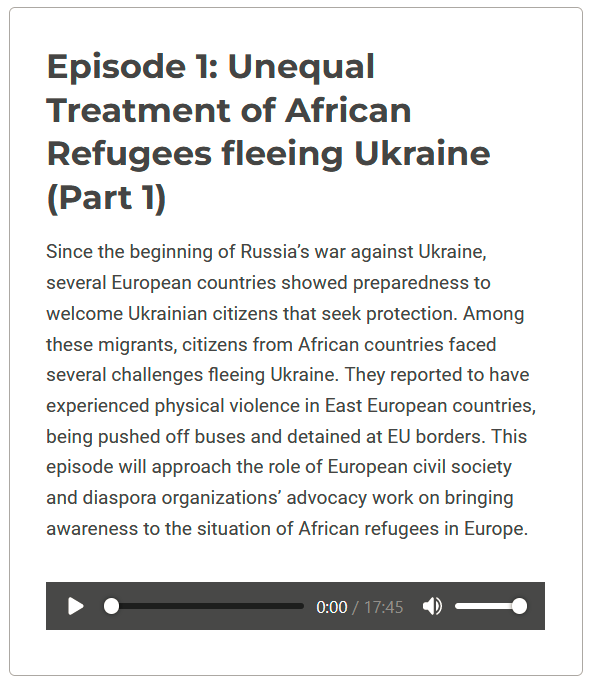 venro_eV's tweet photo. In the first episode of our podcast, we bring awareness to the situation of African refugees in Europe, especially with regard to the unequal treatment of those fleeing #Ukraine. 

Please note: This episode is divided into two parts; part two will be posted next week. https://t.co/7TkV9kKyi5
