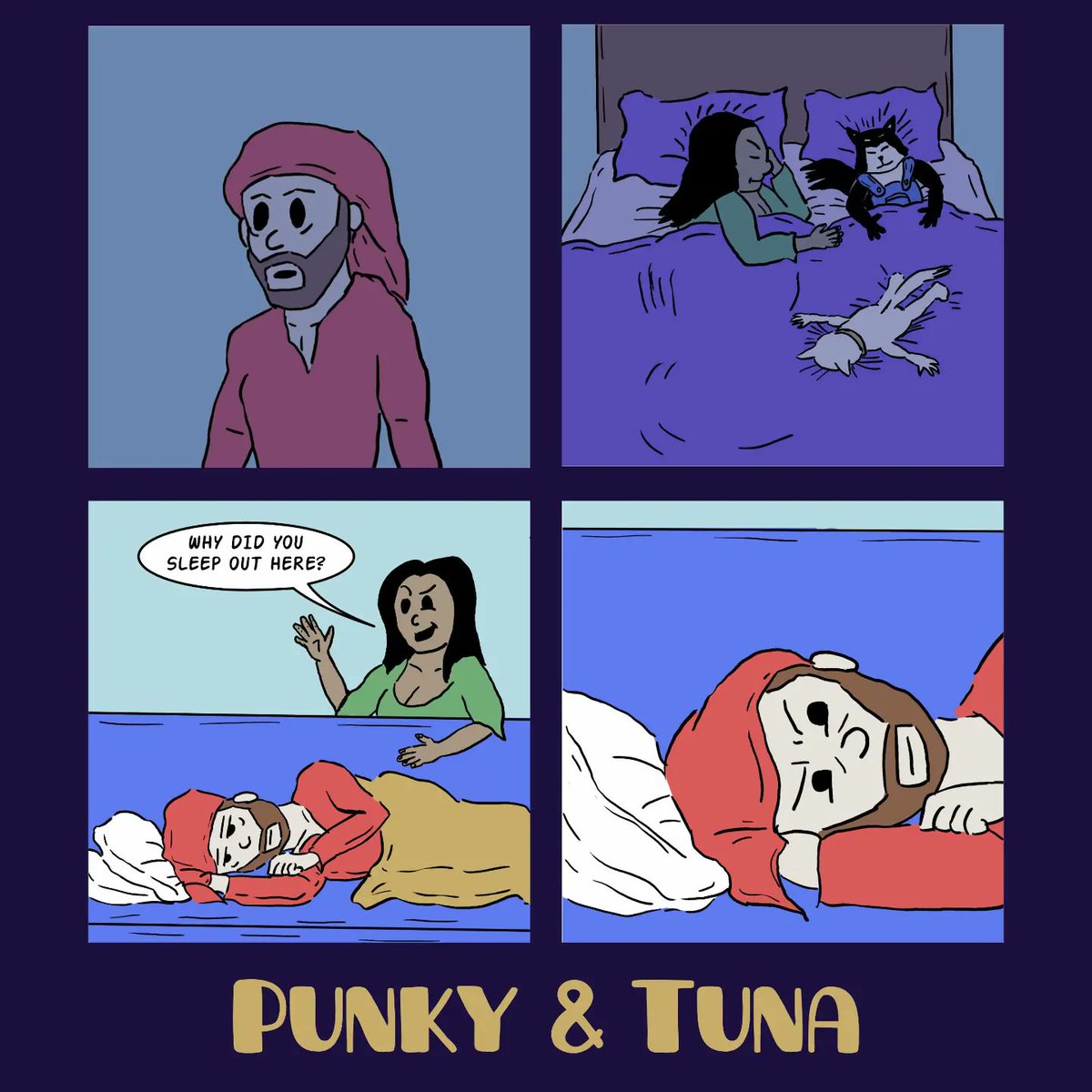 PunkyTunaComic's tweet photo. This bed ain't big enough for the four of us...
•
•
•
•
•
#webcomic #punkytunacomic #bed #sleep #cats #kittycomic #Punky #Tuna #sleep #couch #surfacepro #createdonsurface #affinitydesigner #madeinaffinity #nabthenineties https://t.co/JJDbp3j5Wr