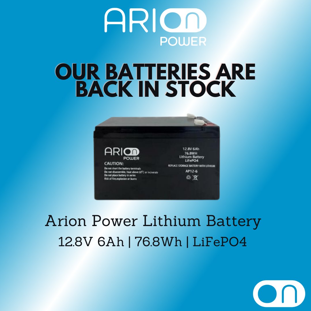 Arion Power’s very own Lithium Iron Phosphate Batteries are back in stock!

Using LiFePO4 technology, these 12.8V 6Ah batteries are ready to stand up to the test of loadshedding with a 2000+ cycle life.

Now available at arionpower.co.za/product/6ah-li…