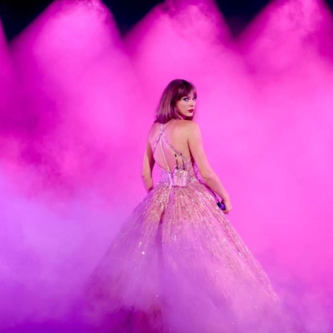 TaylorSwift wore for her Night 2 of The Eras Tour a custom #ZMCouture pink  tulle ball gown, with a starburst bodice and cross strap back. #ZuhairMurad  #TaylorSwiftTheErasTour