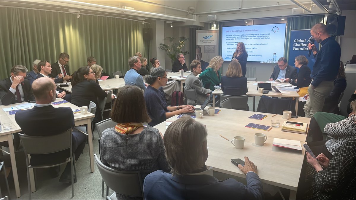 ChallengesForum's tweet photo. Swedish institutions &amp; cso's listening to former Prime Minister Stefan Löfvén presenting the High-level Advisory Board for Multilateralism #HLAB findings 

Our Director Pernilla Rydén highlighted importance of UN #peaceoperation as an instrument for international peace &amp;stability https://t.co/wLVfL2ixJo