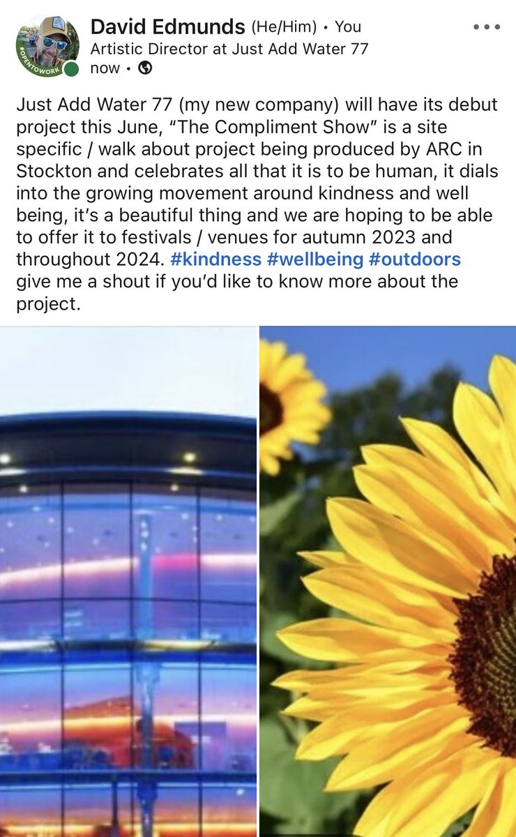 FestivalsDavid's tweet image. In addition to the work I’m doing with @theCentre I’ve also got the first project for @JustAddWater77 (my new company) in development with @arcstockton check out more info here