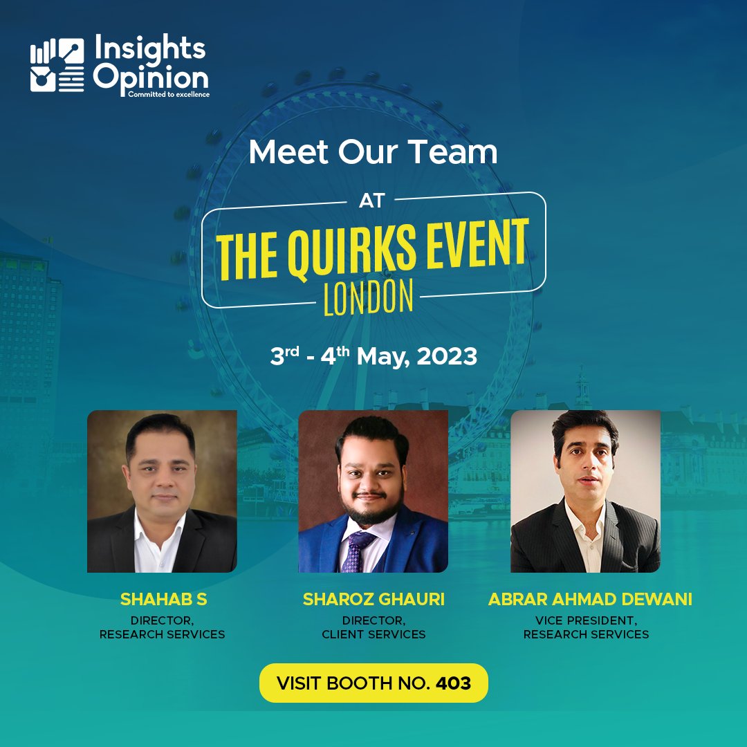 insightsopn's tweet photo. Join us at #QuirksLondon 2023! Our team from Insights Opinion is excited to showcase our expertise and connect with leaders in the insights field. Don't miss out on valuable sessions and networking opportunities. Visit us at booth no. 403 on May 3-4, 2023. Let's say hello at the greatest #research event!

#MRX #MarketResearch #Networking #QuirksEvent #InsightsOpinion #London