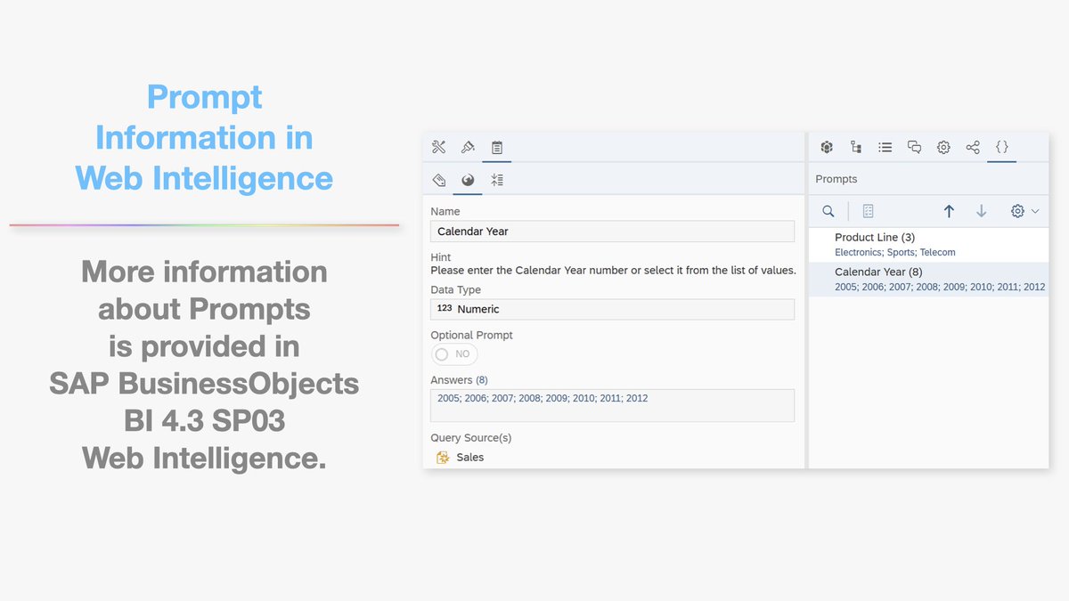 bispectrumlt's tweet photo. More information about Prompts is provided in #SAP #BusinessObjects #BI43 SP03 Web Intelligence. Implemented by @SAPAnalytics.

For more info and news visit #BISpectrum #Academy article https://t.co/GlRnaX2aOg https://t.co/9wZDL4Nk2O