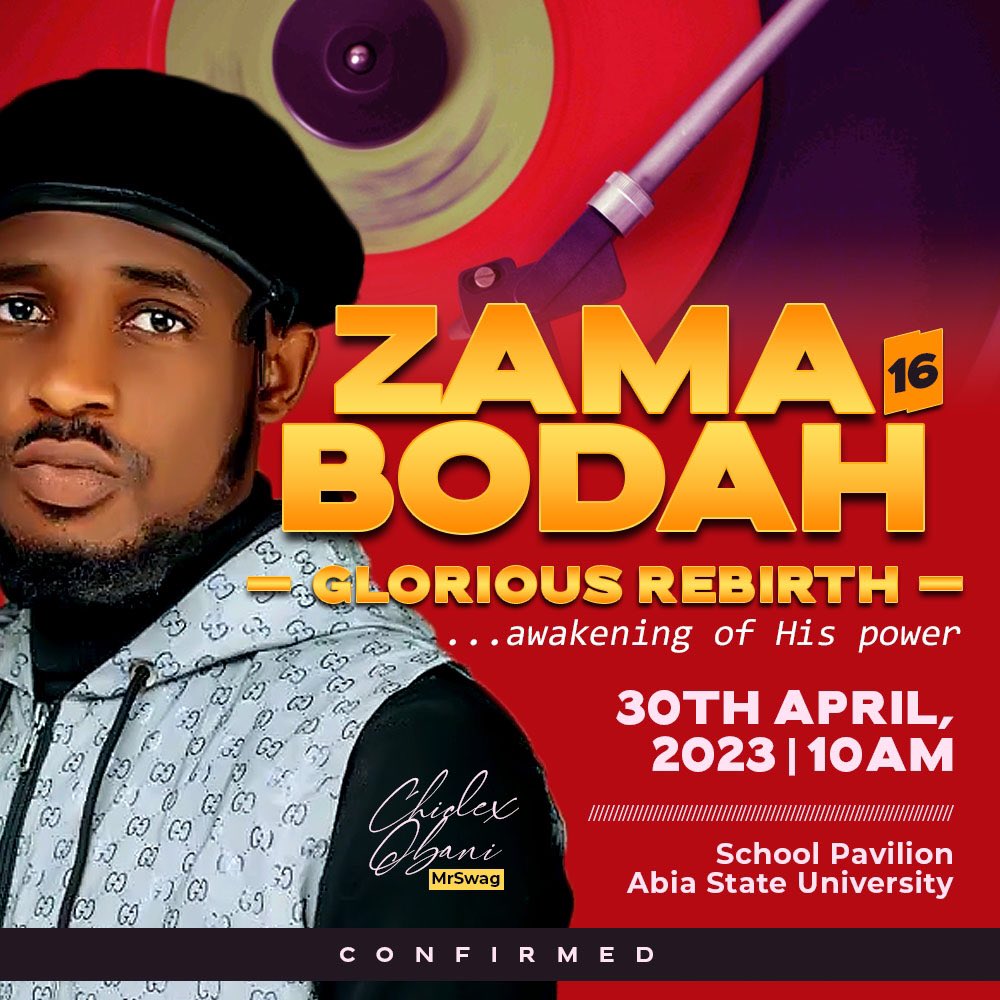 chidexobani's tweet photo. This Sunday I’ll be live at @UniversityAbia #Absu for ZAMAH BODAH 🔥🔥🔥… if you’re around ABSU please don’t miss this program 🙏.
#Chidexobani #Takealltheglory #iAmSwag https://t.co/v9XvWuHG6c