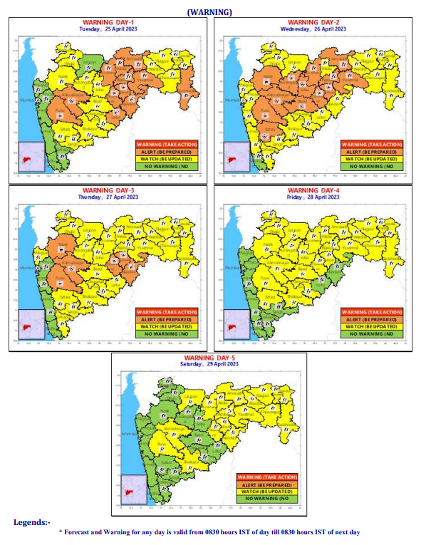 RMC_Mumbai's tweet photo. Rain/thundershowers with possibility of hail  very likely at isolated places over parts of Maharashtra during next 4-5 days .  येत्या 5 दिवसांत आपेक्षित तीव्र हवामानाचा इशारा I तपशीलवार जिल्हानिहाय हवामान अंदाज व चेतावणीसाठी कृपया https://t.co/jw7yrf9chD भेट द्यI https://t.co/h0YHLwAS8Z