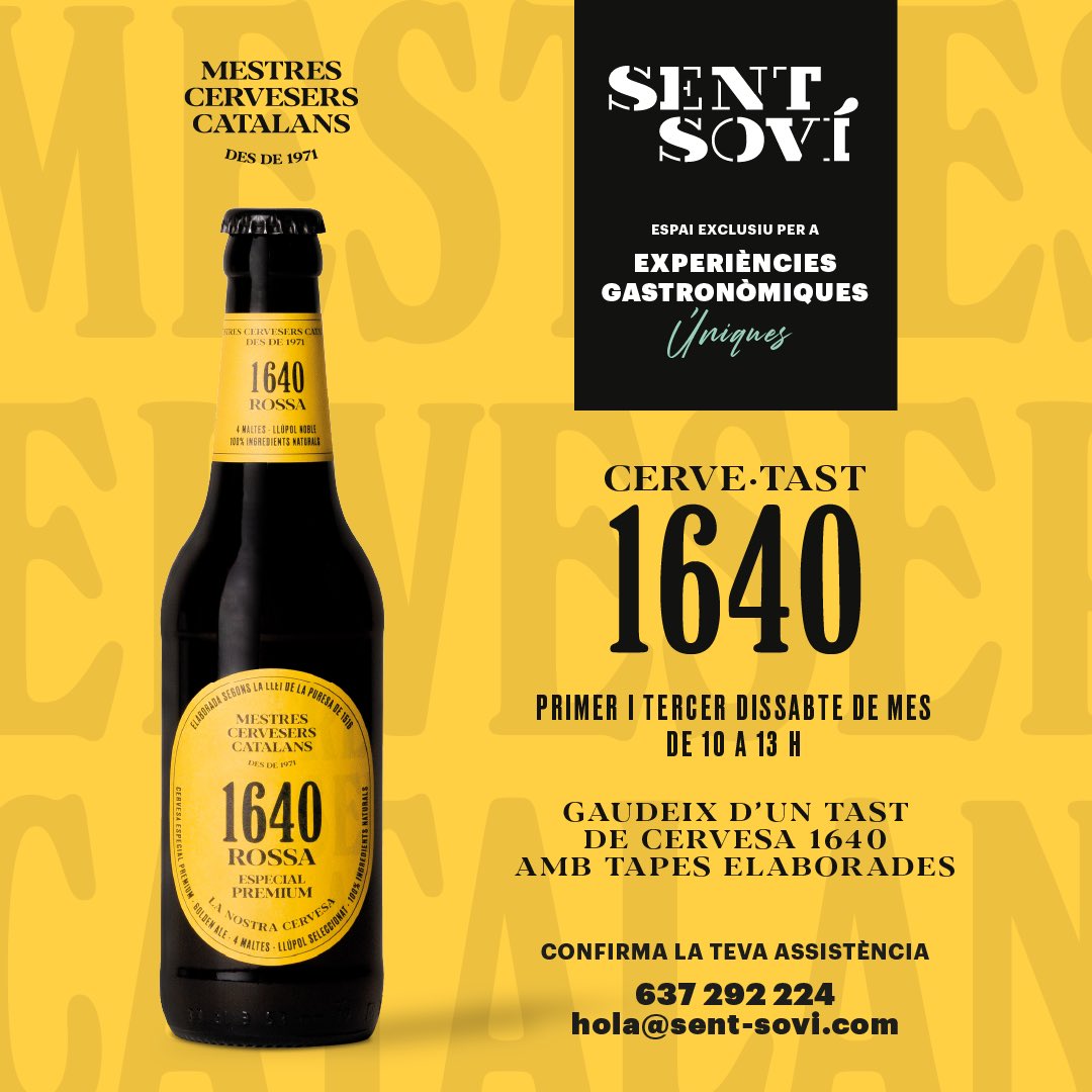 SentSoviBcn's tweet photo. Mestres Cervesers Catalans i Sent Soví organitzen el #cervetast #cervesa1640 @cervesa1640 

📆 1er i 3er dissabte de cada mes
⏰ 10h - 13h
📍Sent Soví, Arc de Triomf - BCN

La millor cervesa de Catalunya i gastronomia.

Podeu confirmar assistència o mostrar aquesta invitació. https://t.co/HaFMSE7aPY