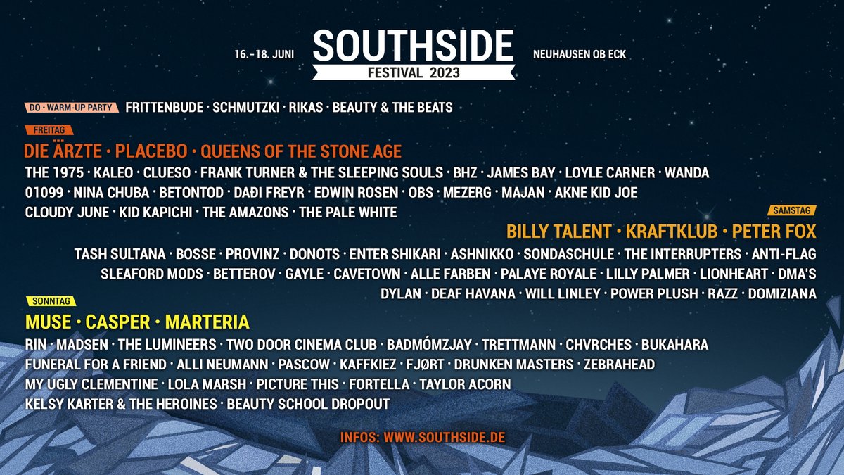 Reisegruppe Southside aufgepasst!
Unser letzter Headliner ist da! 🙌Hier geht's zum Line-Up &amp; den Tickets: short.fkp.de/southsideticke…