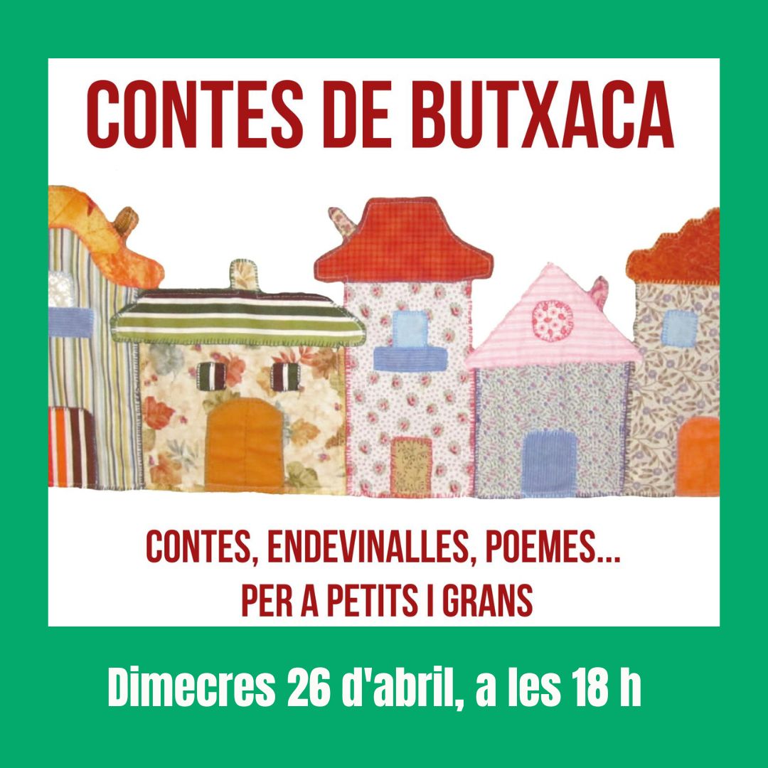 Famílies, us esperem demà a la tarda a la Biblioteca per escoltar més CONTES DE BUTXACA!

📅 Dimecres, 26 d'abril de 2023
🕕 A les 18 h.
