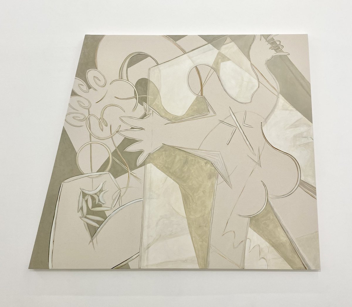 Zuicom's tweet photo. 起き上がり　sit up(Reference:Pablo Picasso,L'Ombre)
2022
油彩,綿布,膠,木,ニス,メディウム,釘
Oil, cotton, glue, wood, varnish, medium, nail
145×183.5cm
小泉圭理 keisuke koizumi https://t.co/3wz4fs03XZ