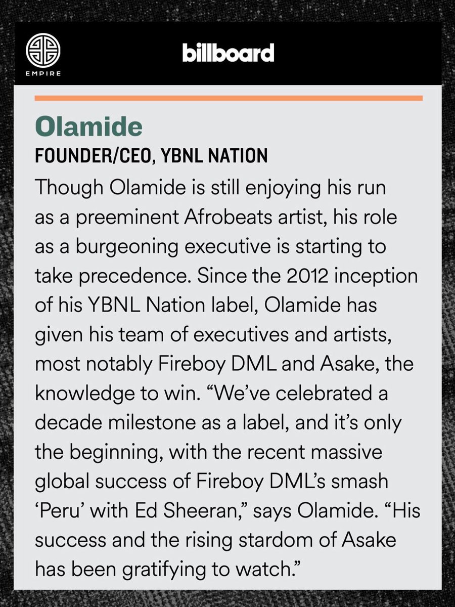 Congratulations to the king himself <a href="/Olamide/">Olamidé</a> well deserved and more to come ❤️