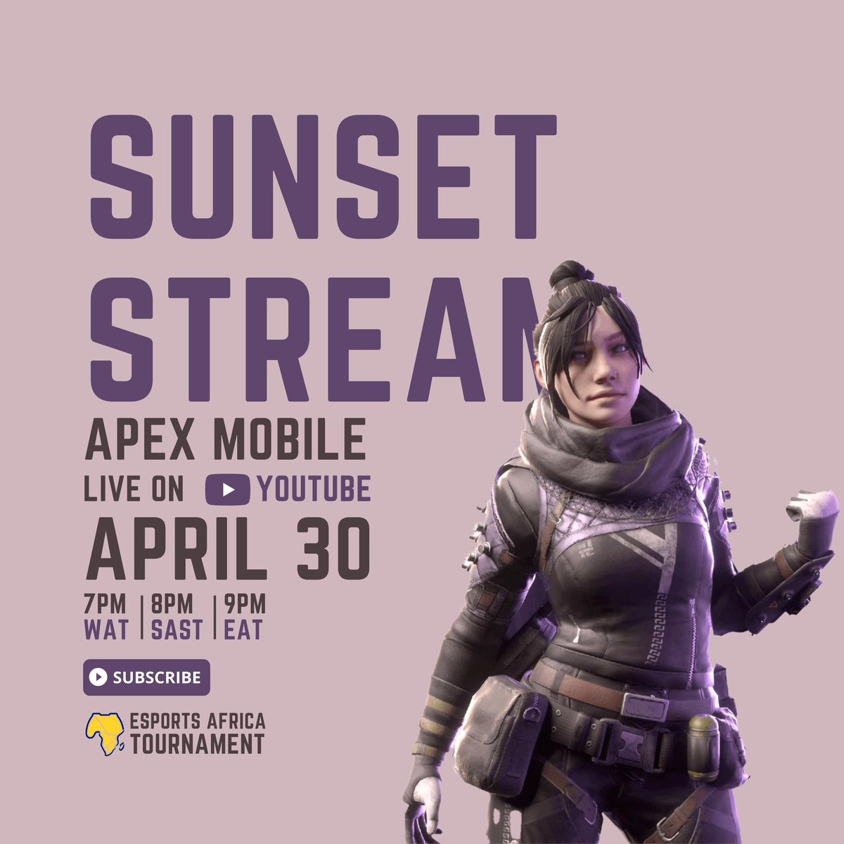 eAfricaTourney's tweet photo. Don’t forget to clear your calendar.
Tap the link to set a reminder.
https://t.co/M2GJGkiyTo
#ApexLegends #apexlegendsmobile
#finalstream #esportsafricatournament https://t.co/7s3KNMPoNz