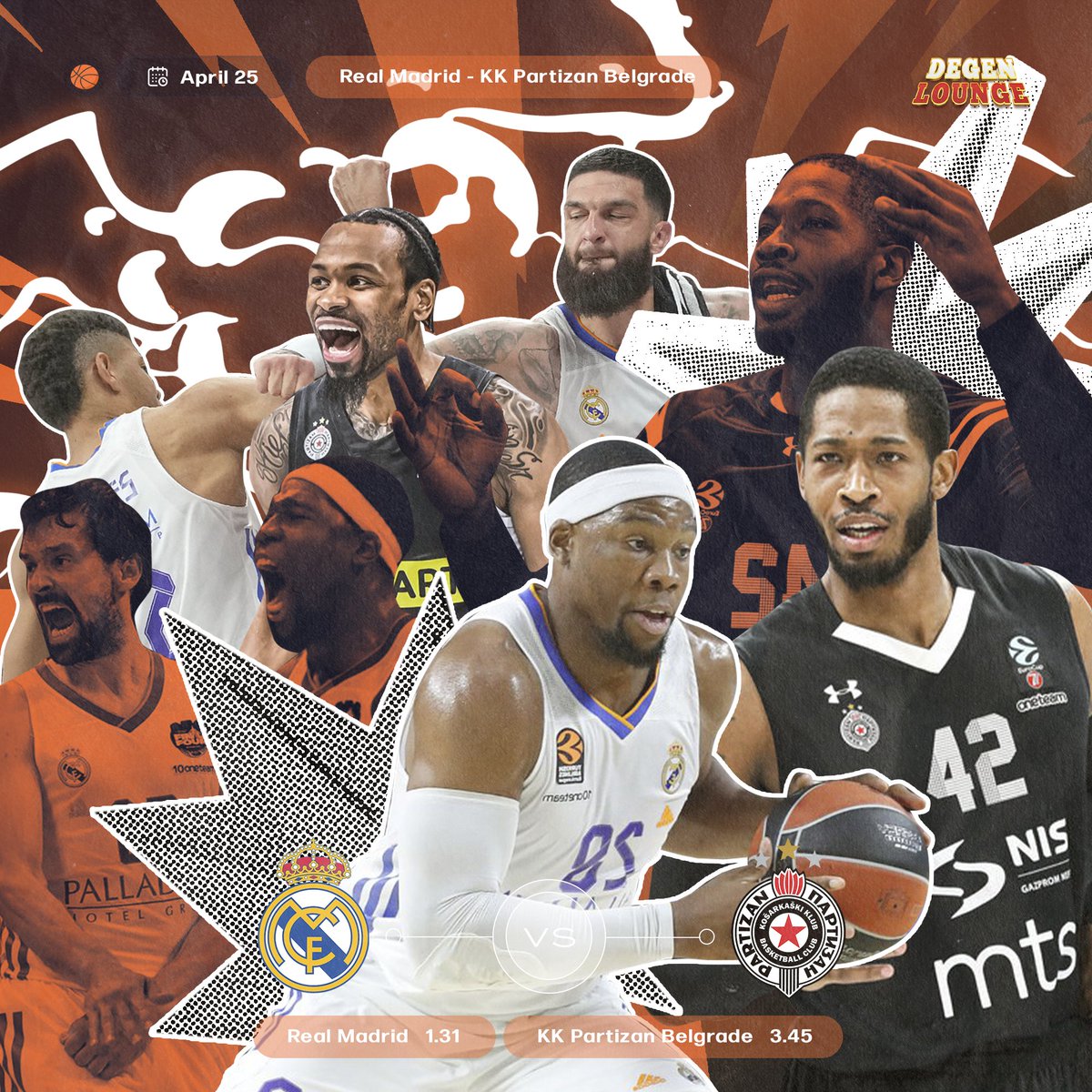 DegenWinCasino's tweet photo. Basketball fans, you don’t want to miss Real Madrid VS KK Partizan Belgrade 🏀 tonight! Prepare yourself for the game &amp; place your bets on 👉https://t.co/BqIe4xiMEI

👉 Join us on our community:
https://t.co/EK7hB8Swxy

💰 Claim extra bonus: https://t.co/0eEFEl25J4 https://t.co/9AlkBR2pDj
