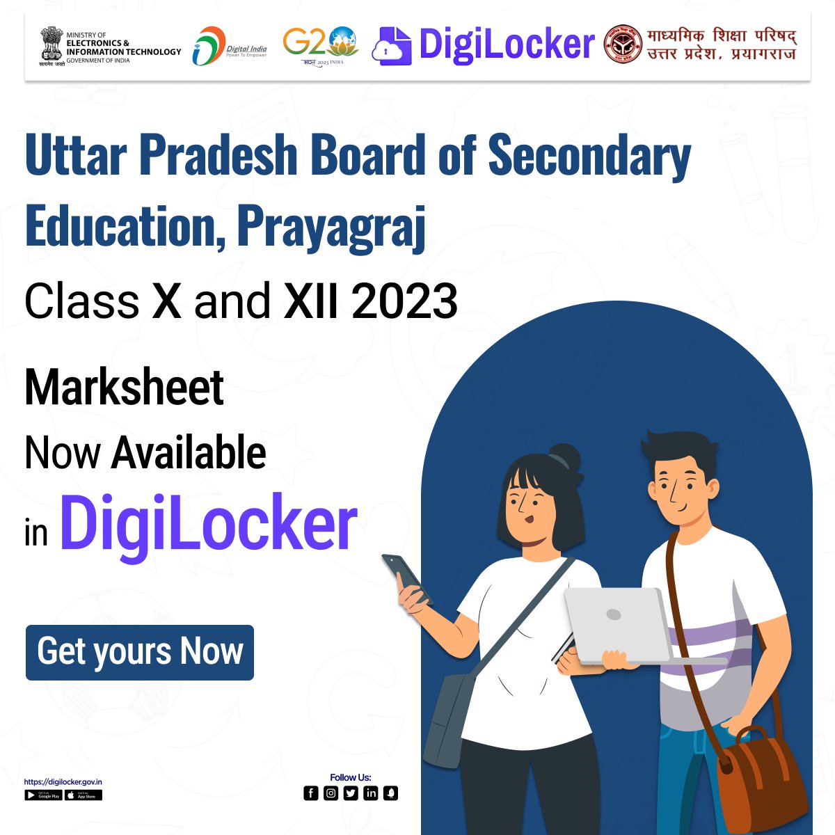 digilocker_ind's tweet photo. Uttar Pradesh Board of Secondary Education Class X and XII 2023 #Marksheet now available through #DigiLocker. Sign up on DigiLocker to access your Marksheet https://t.co/mX77Th7YTK
#UPBoardresult2023 #UP #UPBoard https://t.co/zoEg5vjU6i