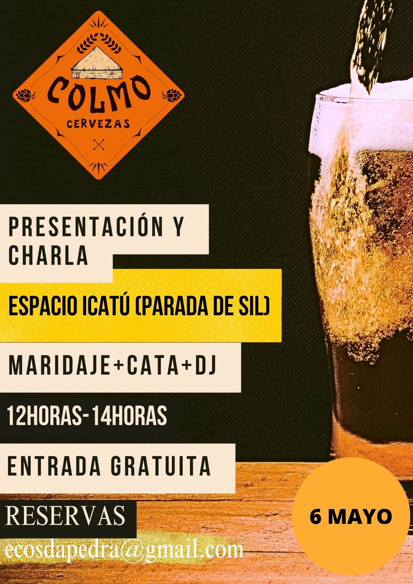 cervezascolmo's tweet photo. Durante el sábado 06/05 presentaremos nuestro proyecto, nuestras cervezas con un maridaje de productos artesanos en Espacio Icatú.
Estáis tod@s invitados.

#presentaciones #RiberaSacra #maridaje #craftbeer #cervexaartesá #birra #cervezaartesana #Ancares #colaboracion https://t.co/x6A3UP1m0Z