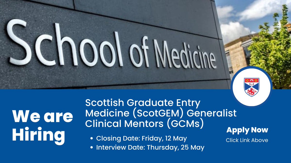 Are you a GP with an interest in #medicaleducation?

We are seeking Generalist Clinical Mentors for our graduate-entry medicine programme, #ScotGEM! 

✍️Apply here by 12, May: bit.ly/43ZbY25

#vacancy #hiring