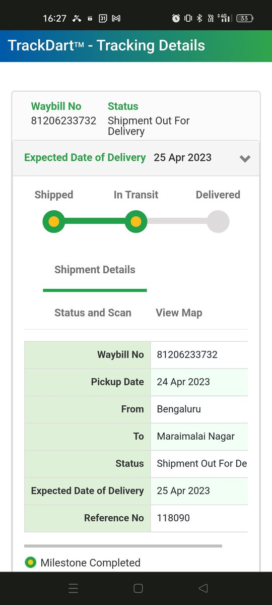 ManikandanVoice's tweet photo. @BlueDartCares 
@BlueDart_ way bill 81206233732, expected delivery date 25th Apr 23, status "out for delivery"
Based on my past bitter experience, am submitting my request for proper delivery, last time only after escalations I got my delivery https://t.co/J9Avw7PmUx