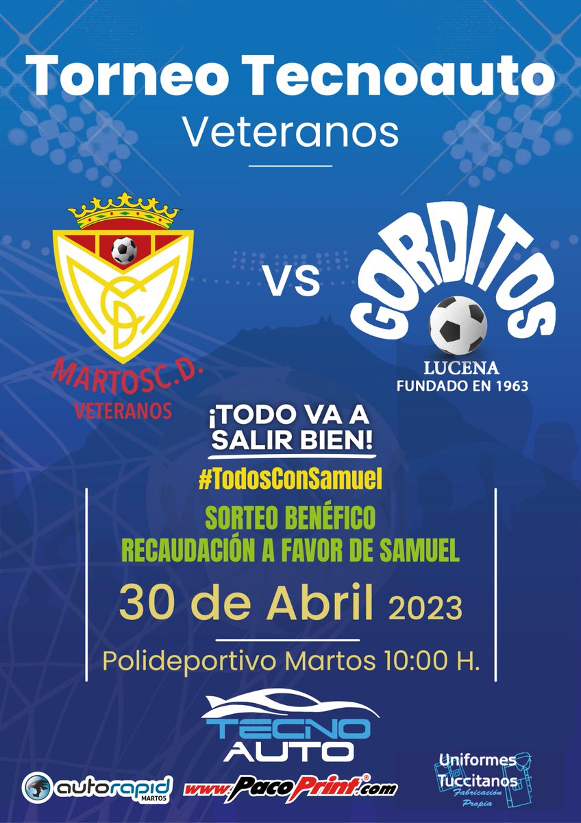 Y el gol más importante de este partido lo va a meter Samuel!!!
Las ventas de papeletas van viento en popa pero, cuántas más mejor!!!
Si tienes un rato el domingo por la mañana y quieres colaborar !!no lo dudes y acompáñanos!!!
#todovaasalirbien